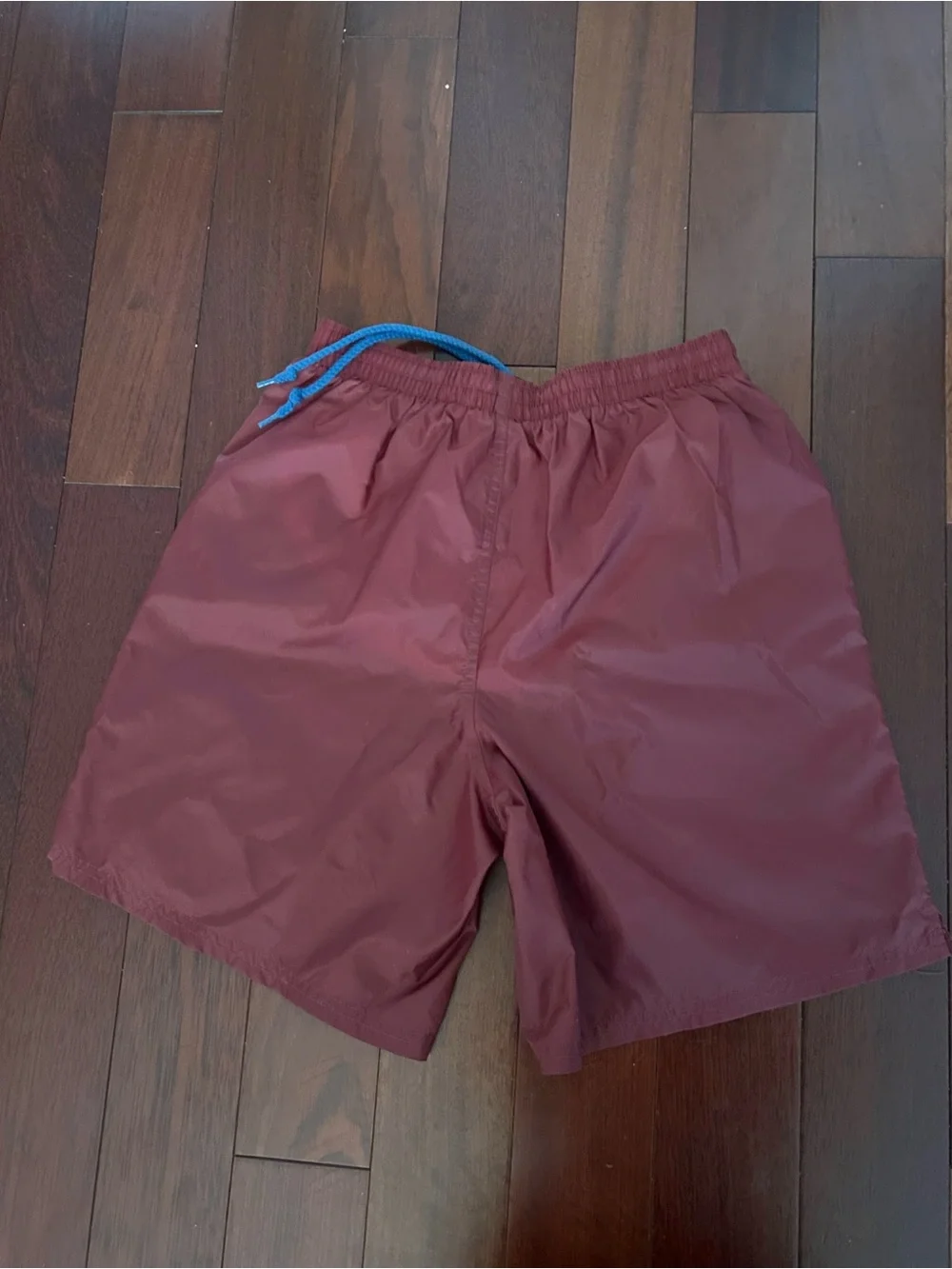 Nike Boy’s Y2K Maroon Athletic Nylon Shorts with Blue Trim 7” Inseam Mesh Lining